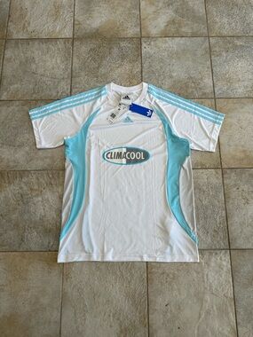 adidas White and Light Blue Men’s Climacool Swim Rash Guard